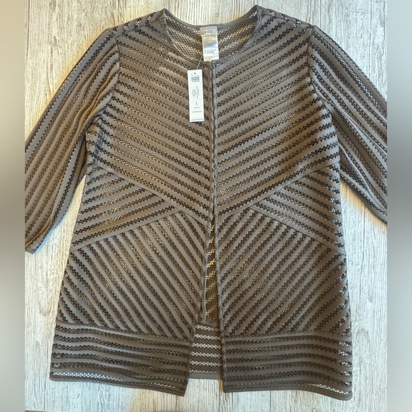NWT Chico’s Travelers Novelty striped jacket Tan size -1 - Picture 3 of 7